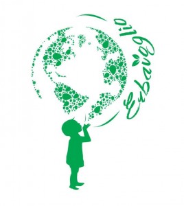 Logo dell'Associazione genitori: verde su bianco. Sagoma di un bambino che ovvia della polvere crea il mondo con scritta Erbavoglio, nome dell'associazione stessa.